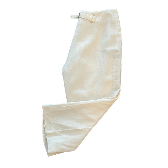 Willi Smith Size 10 White 100% Linen Cropped Straight Wide Leg Pants Side Zip - Picture 1 of 7